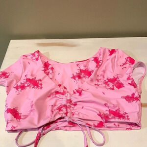 ZAFUL Bikini Top Tie Dyed Print Short Sleeve Swim Beach Water Sports Women XL